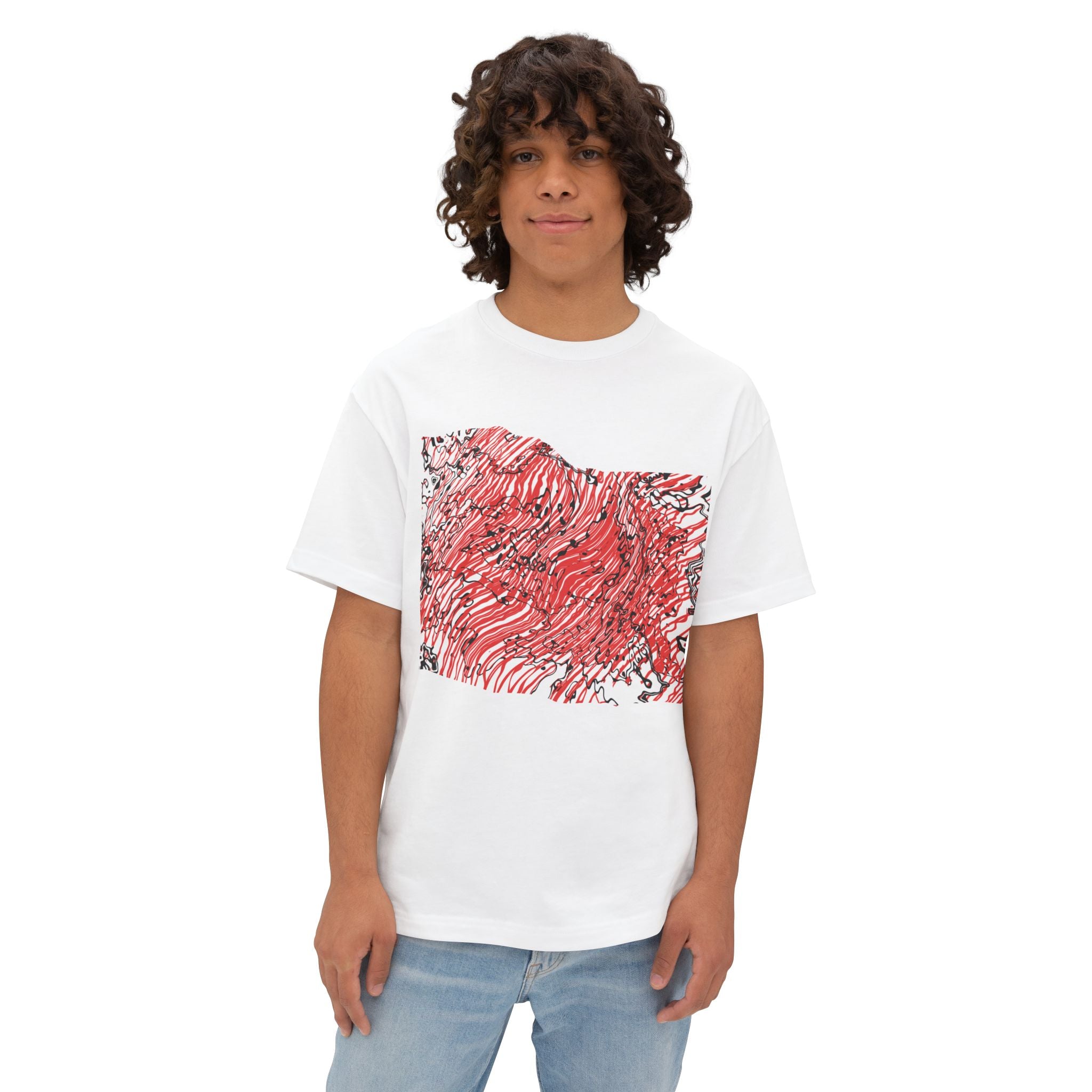 Abstract Red Wave Tee — Oversized Boxy T-Shirt