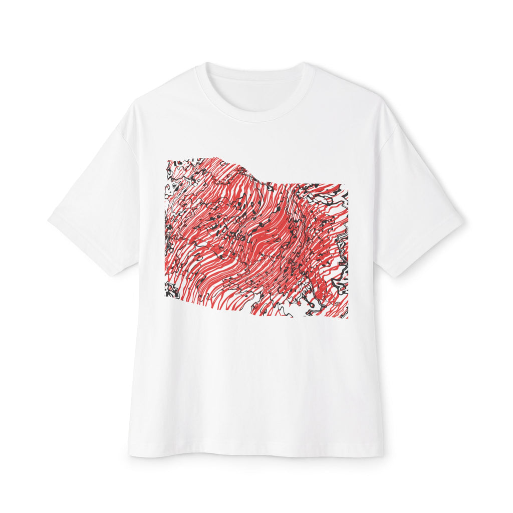 Abstract Red Wave Tee — Oversized Boxy T-Shirt