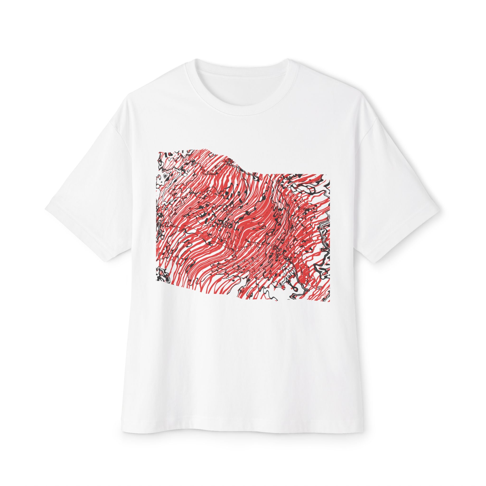 Abstract Red Wave Tee — Oversized Boxy T-Shirt
